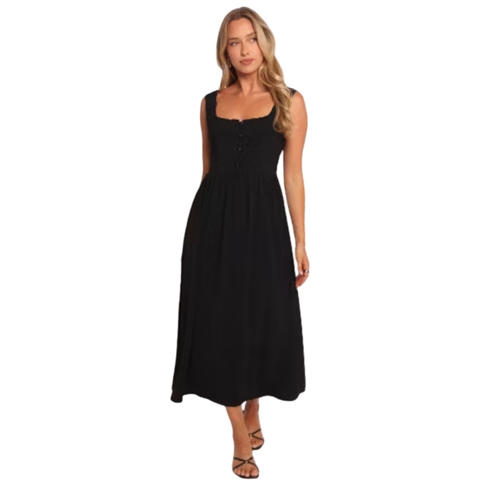 Petal and Pup Melrose Midi Dress Black Sleeveless Milkmaid Size M NWOT
